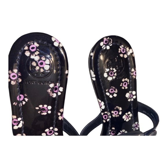 Designer Tory Burch Miller Sandal Patent Leather Black & Floral Print New Size 8 - Picture 7 of 11